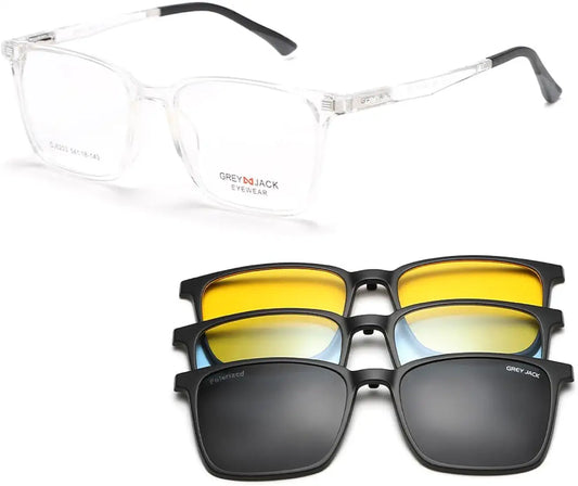 SPECSLOOK Grey Jack Polarized Clip On Glasses with Spring Hinge | 4 in 1